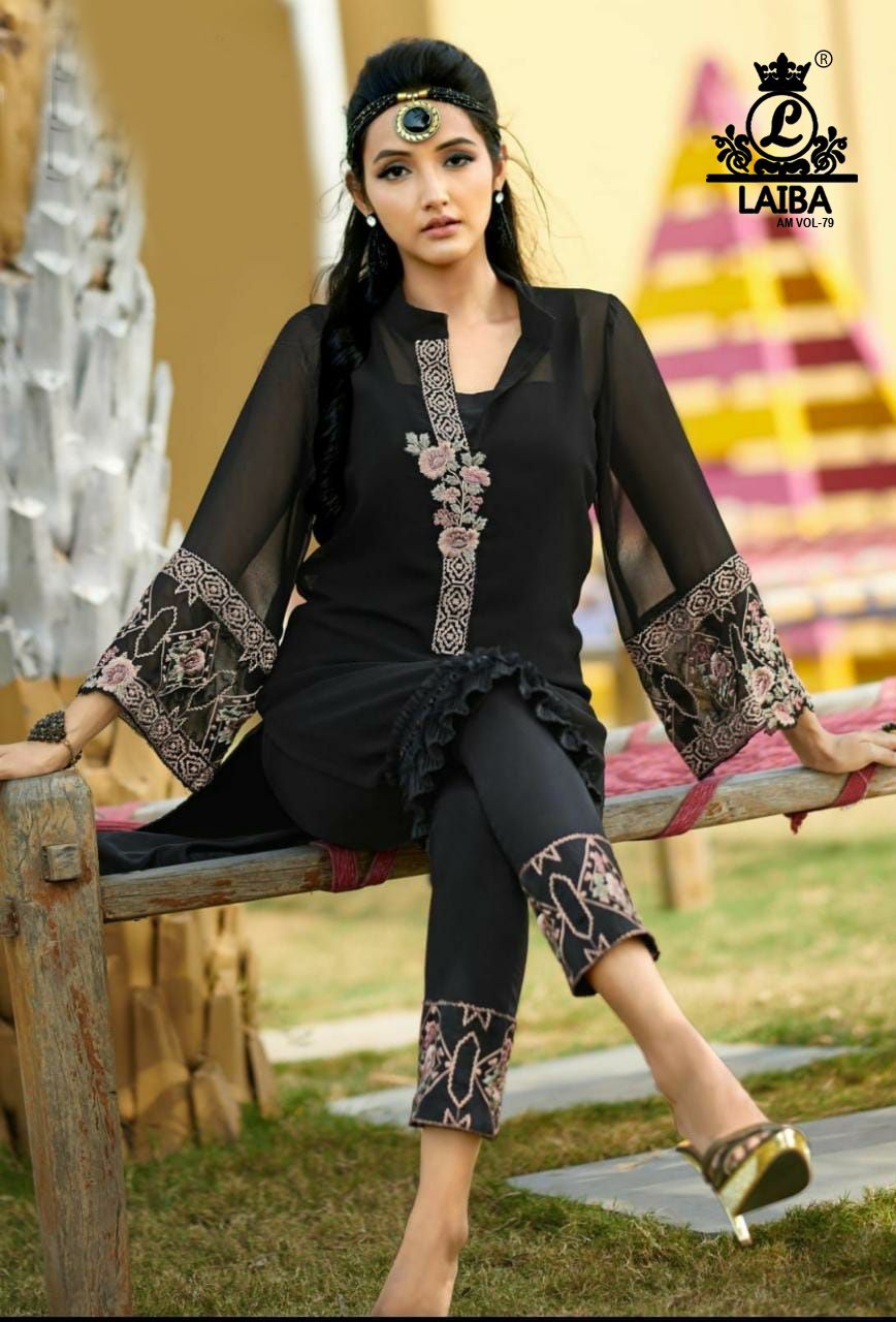 Laiba Am 79 Nx Latest Fancy Festive Wear Georgette Wear Top With Bottom Collection